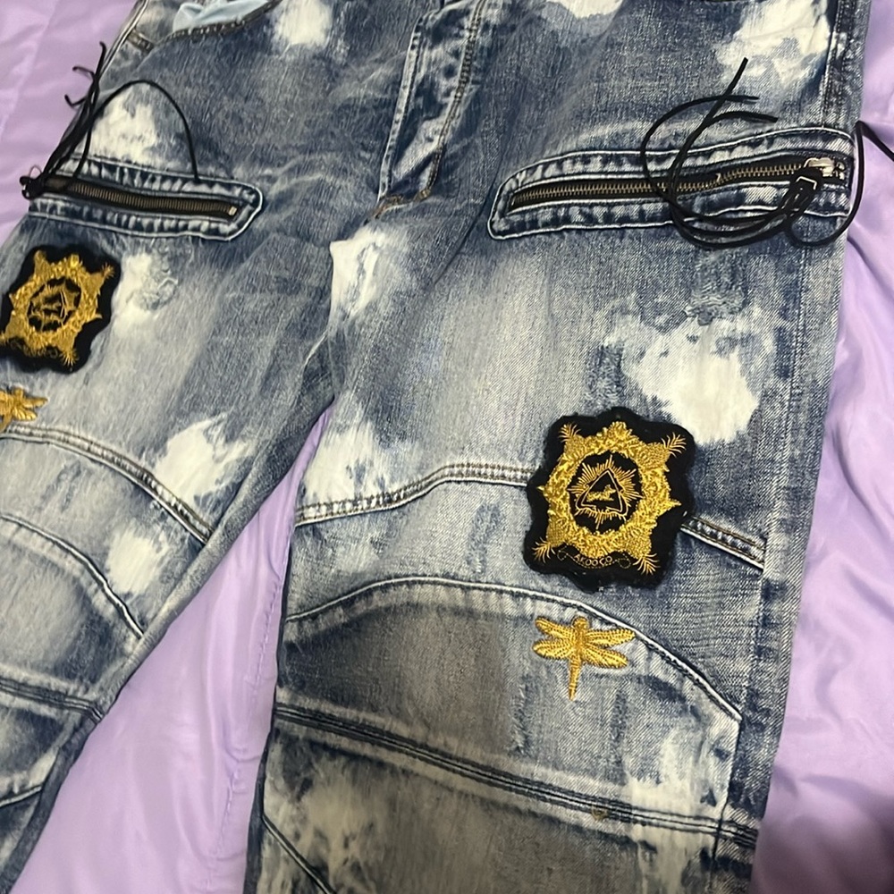 blue and white jeans from akoo